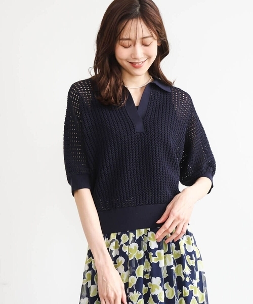 MK MICHEL KLEIN（エムケーミッシェルクラン）の「[洗える]レーシー柄編み衿付きニット（ニット/セーター・レディース・アイボリー/グリーン/ネイビー・38）」の21枚目の写真