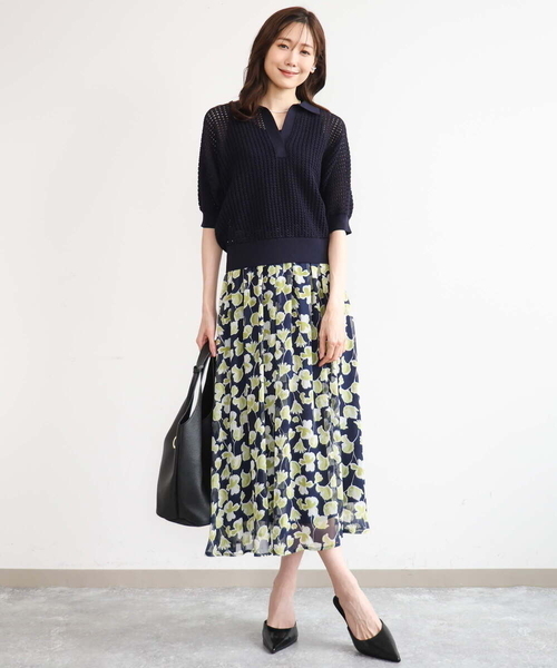 MK MICHEL KLEIN（エムケーミッシェルクラン）の「[洗える]レーシー柄編み衿付きニット（ニット/セーター・レディース・アイボリー/グリーン/ネイビー・38）」の22枚目の写真