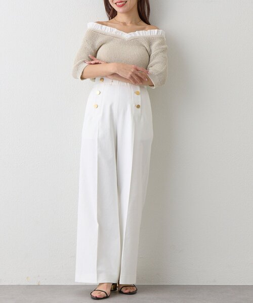 La boutique BonBon（ラブティックボンボン）の「【大人っぽ映え】ペーパーヤーンフリルVネックニット（ニット/セーター・レディース・グレイッシュベージュ/バイオレット/ライトベージュ・FREE）」の20枚目の写真