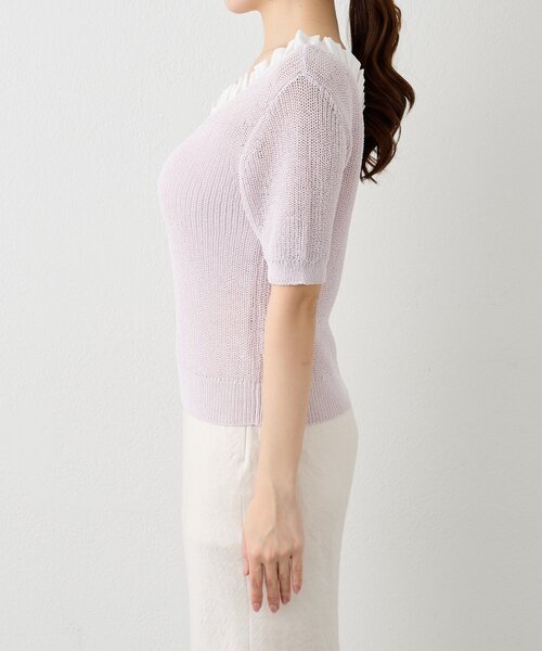 La boutique BonBon（ラブティックボンボン）の「【大人っぽ映え】ペーパーヤーンフリルVネックニット（ニット/セーター・レディース・グレイッシュベージュ/バイオレット/ライトベージュ・FREE）」の13枚目の写真