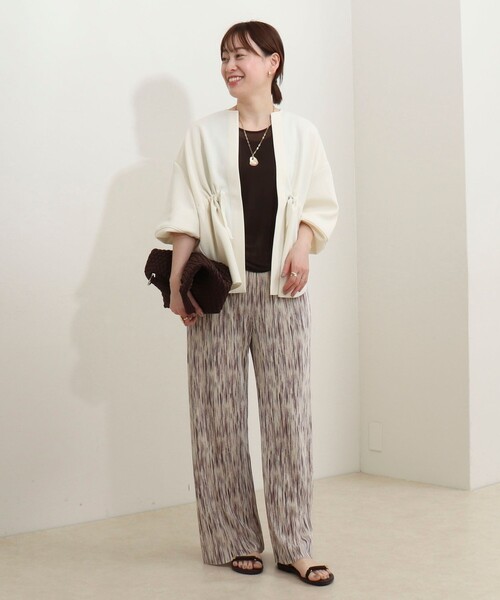 MICO COULIER（ミコクリエ）の「ウエスト絞りカットソー羽織（カーディガン/ボレロ・レディース・ネイビー/オフホワイト/ライトグレー・38）」の4枚目の写真