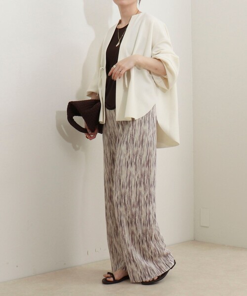 MICO COULIER（ミコクリエ）の「ウエスト絞りカットソー羽織（カーディガン/ボレロ・レディース・ネイビー/オフホワイト/ライトグレー・38）」の7枚目の写真