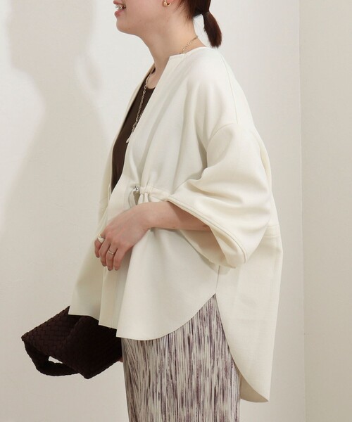 MICO COULIER（ミコクリエ）の「ウエスト絞りカットソー羽織（カーディガン/ボレロ・レディース・ネイビー/オフホワイト/ライトグレー・38）」の8枚目の写真