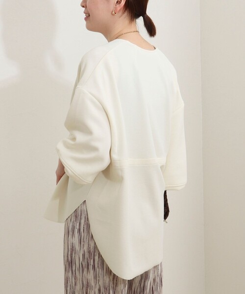 MICO COULIER（ミコクリエ）の「ウエスト絞りカットソー羽織（カーディガン/ボレロ・レディース・ネイビー/オフホワイト/ライトグレー・38）」の9枚目の写真