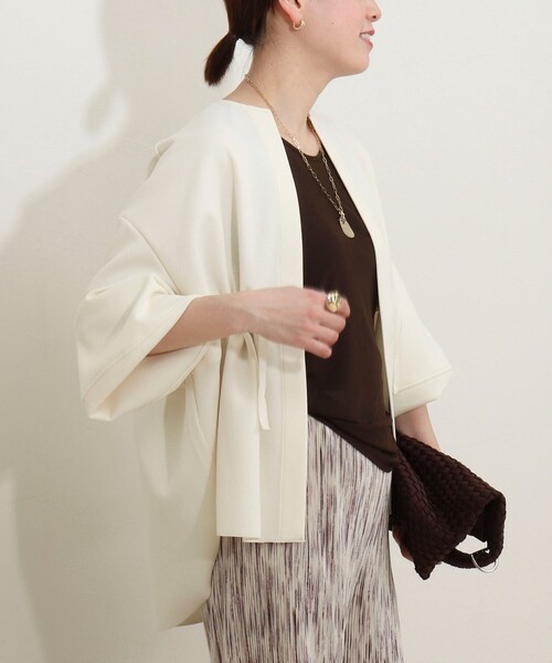 MICO COULIER（ミコクリエ）の「ウエスト絞りカットソー羽織（カーディガン/ボレロ・レディース・ネイビー/オフホワイト/ライトグレー・38）」の10枚目の写真