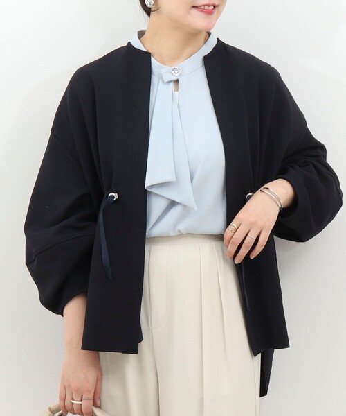 MICO COULIER（ミコクリエ）の「ウエスト絞りカットソー羽織（カーディガン/ボレロ・レディース・ネイビー/オフホワイト/ライトグレー・38）」の12枚目の写真