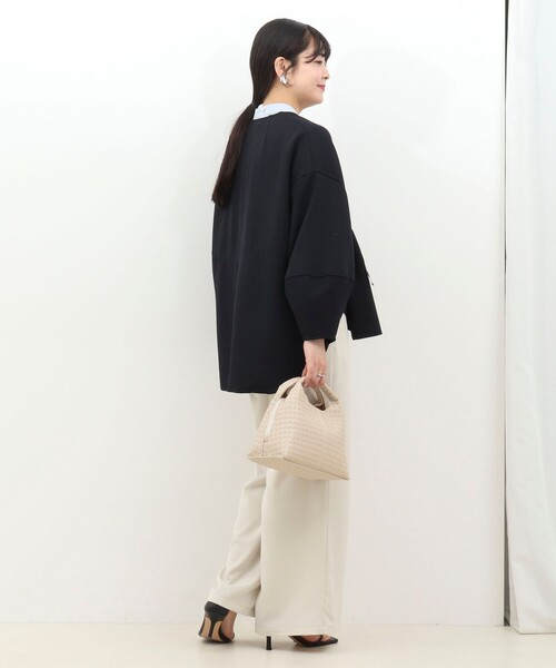 MICO COULIER（ミコクリエ）の「ウエスト絞りカットソー羽織（カーディガン/ボレロ・レディース・ネイビー/オフホワイト/ライトグレー・38）」の13枚目の写真