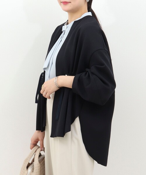 MICO COULIER（ミコクリエ）の「ウエスト絞りカットソー羽織（カーディガン/ボレロ・レディース・ネイビー/オフホワイト/ライトグレー・38）」の14枚目の写真