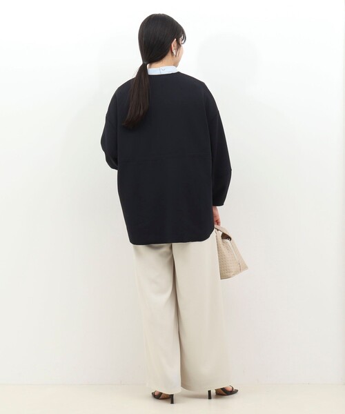 MICO COULIER（ミコクリエ）の「ウエスト絞りカットソー羽織（カーディガン/ボレロ・レディース・ネイビー/オフホワイト/ライトグレー・38）」の15枚目の写真