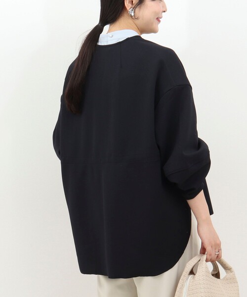 MICO COULIER（ミコクリエ）の「ウエスト絞りカットソー羽織（カーディガン/ボレロ・レディース・ネイビー/オフホワイト/ライトグレー・38）」の16枚目の写真