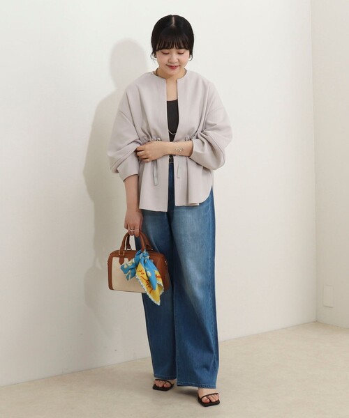 MICO COULIER（ミコクリエ）の「ウエスト絞りカットソー羽織（カーディガン/ボレロ・レディース・ネイビー/オフホワイト/ライトグレー・38）」の17枚目の写真