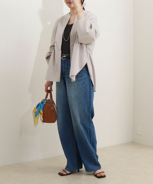 MICO COULIER（ミコクリエ）の「ウエスト絞りカットソー羽織（カーディガン/ボレロ・レディース・ネイビー/オフホワイト/ライトグレー・38）」の19枚目の写真