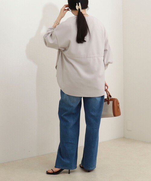 MICO COULIER（ミコクリエ）の「ウエスト絞りカットソー羽織（カーディガン/ボレロ・レディース・ネイビー/オフホワイト/ライトグレー・38）」の21枚目の写真