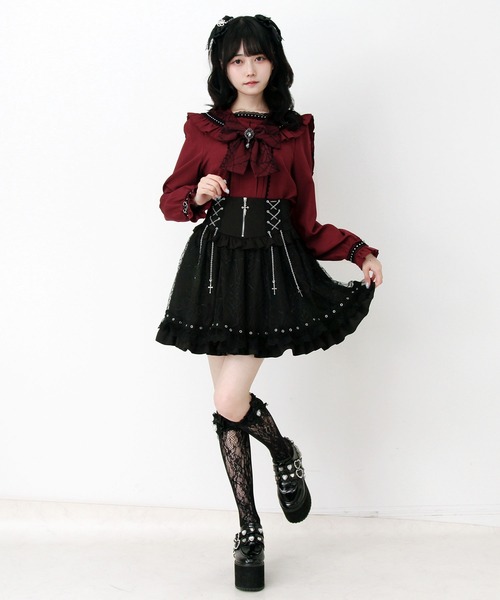 DearMyLove(ディアマイラブ)の「十字架クモレースセーラーフリル長袖ブラウス(シャツ/ブラウス・レディース・ブラック×ホワイト/ボルドー/パープル・3L/LARGE/MEDIUM)」の4枚目の写真