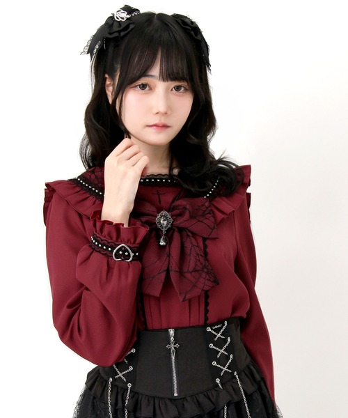 DearMyLove(ディアマイラブ)の「十字架クモレースセーラーフリル長袖ブラウス(シャツ/ブラウス・レディース・ブラック×ホワイト/ボルドー/パープル・3L/LARGE/MEDIUM)」の5枚目の写真