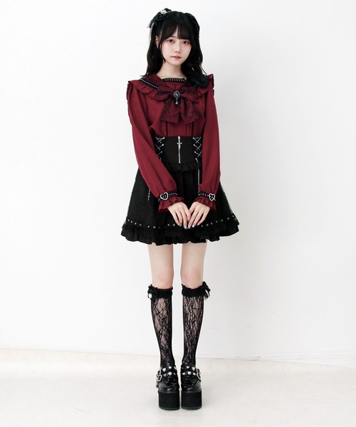 DearMyLove(ディアマイラブ)の「十字架クモレースセーラーフリル長袖ブラウス(シャツ/ブラウス・レディース・ブラック×ホワイト/ボルドー/パープル・3L/LARGE/MEDIUM)」の6枚目の写真