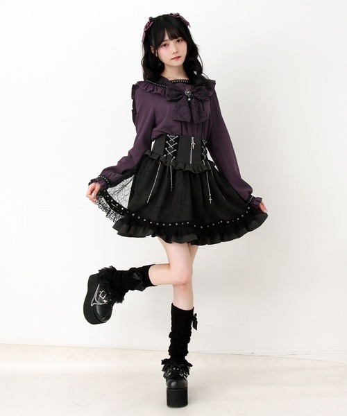 DearMyLove(ディアマイラブ)の「十字架クモレースセーラーフリル長袖ブラウス(シャツ/ブラウス・レディース・ブラック×ホワイト/ボルドー/パープル・3L/LARGE/MEDIUM)」の13枚目の写真