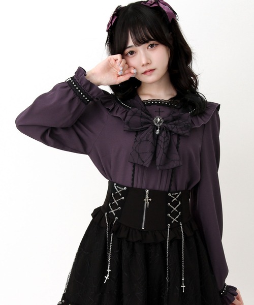 DearMyLove(ディアマイラブ)の「十字架クモレースセーラーフリル長袖ブラウス(シャツ/ブラウス・レディース・ブラック×ホワイト/ボルドー/パープル・3L/LARGE/MEDIUM)」の14枚目の写真