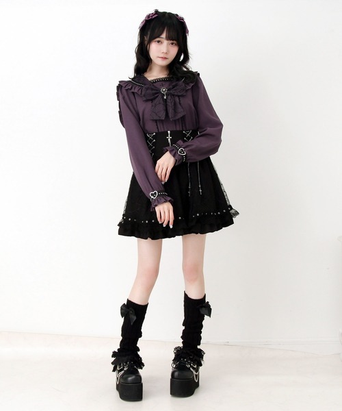 DearMyLove(ディアマイラブ)の「十字架クモレースセーラーフリル長袖ブラウス(シャツ/ブラウス・レディース・ブラック×ホワイト/ボルドー/パープル・3L/LARGE/MEDIUM)」の16枚目の写真