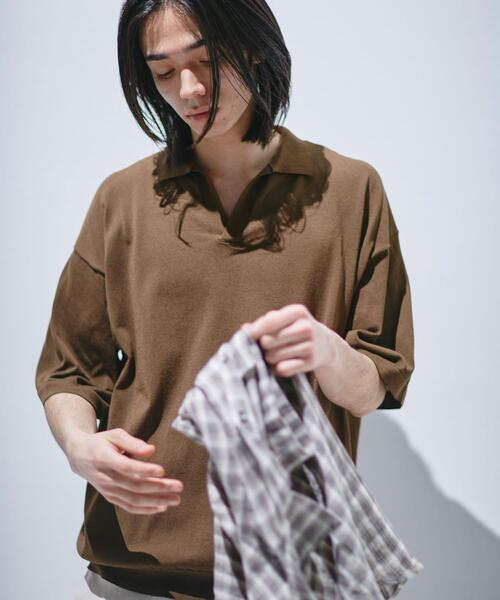 URBAN RESEARCH DOORS(アーバンリサーチドアーズ)の「『仁村紗和さん着用』『UR TECH』サマシェア スキッパーニット(ニット/セーター・メンズ・ブラック/ブラウン・LARGE/MEDIUM)」の6枚目の写真