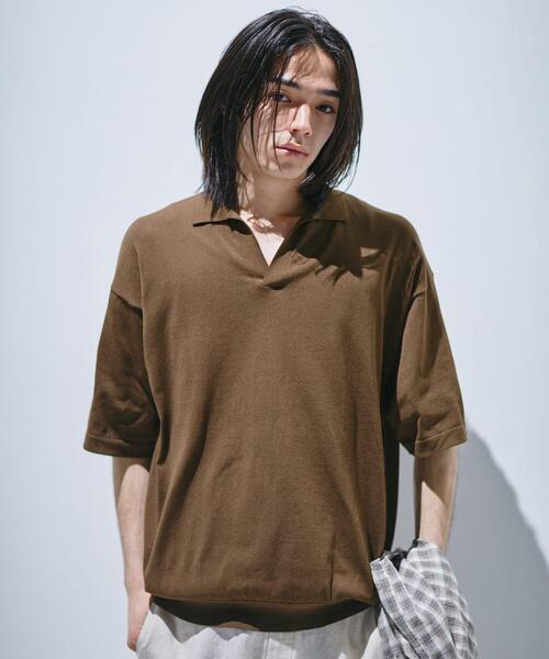 URBAN RESEARCH DOORS(アーバンリサーチドアーズ)の「『仁村紗和さん着用』『UR TECH』サマシェア スキッパーニット(ニット/セーター・メンズ・ブラック/ブラウン・LARGE/MEDIUM)」の8枚目の写真