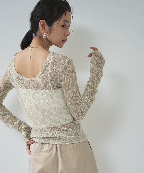 GALLEST(ギャレスト)の「【一部店舗限定】バックオープンレースカットソー(Tシャツ/カットソー・レディース・ライトグリーン/ブラック/オフホワイト/カーキ・38)」の4枚目の写真