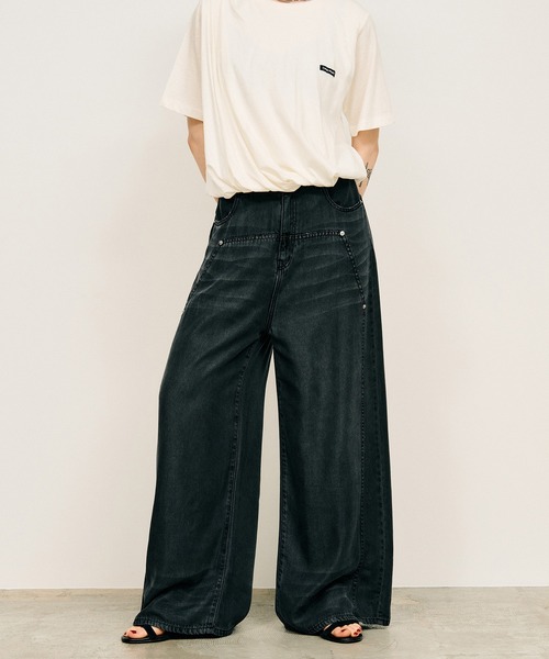 PRANK PROJECT(プランクプロジェクト)の「【2026Summer Pre-Order】テンセルデニムワイドパンツ / Tencel Denim Wide Pants(デニムパンツ・レディース・ブルー/ブラック・36/38)」の1枚目の写真