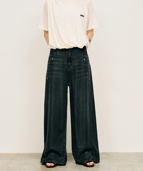 PRANK PROJECT(プランクプロジェクト)の「【2026Summer Pre-Order】テンセルデニムワイドパンツ / Tencel Denim Wide Pants(デニムパンツ・レディース・ブルー/ブラック・36/38)」の4枚目の写真