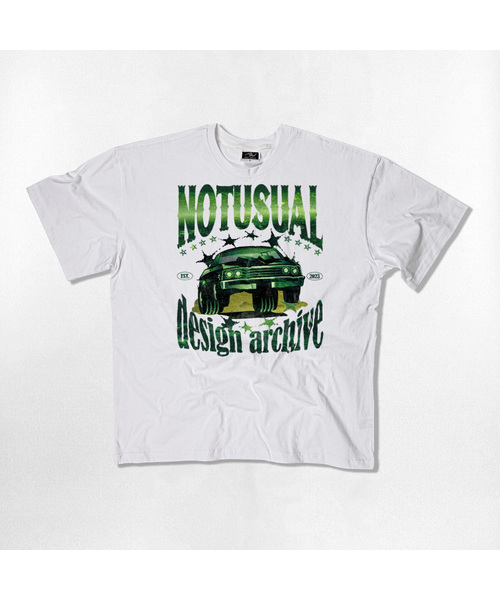 NOTUSUAL(ノットユージュアル)の「ディープグリーントラックオーバーサイズ半袖Tシャツ4カラー(Tシャツ/カットソー・レディース・ホワイト/ブラック/ネイビー/ホワイト×グレー・SMALL/MEDIUM/LARGE/X-LARGE)」の1枚目の写真