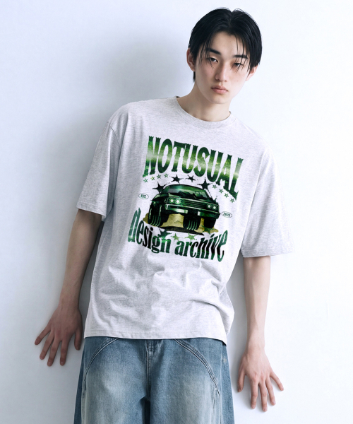 NOTUSUAL(ノットユージュアル)の「ディープグリーントラックオーバーサイズ半袖Tシャツ4カラー(Tシャツ/カットソー・レディース・ホワイト/ブラック/ネイビー/ホワイト×グレー・SMALL/MEDIUM/LARGE/X-LARGE)」の9枚目の写真