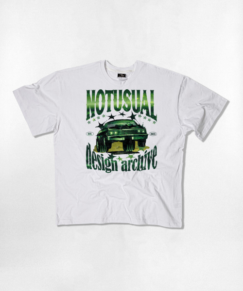 NOTUSUAL(ノットユージュアル)の「ディープグリーントラックオーバーサイズ半袖Tシャツ4カラー(Tシャツ/カットソー・レディース・ホワイト/ブラック/ネイビー/ホワイト×グレー・SMALL/MEDIUM/LARGE/X-LARGE)」の11枚目の写真