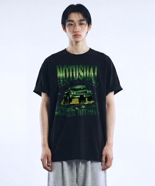 NOTUSUAL(ノットユージュアル)の「ディープグリーントラックオーバーサイズ半袖Tシャツ4カラー(Tシャツ/カットソー・レディース・ホワイト/ブラック/ネイビー/ホワイト×グレー・SMALL/MEDIUM/LARGE/X-LARGE)」の13枚目の写真