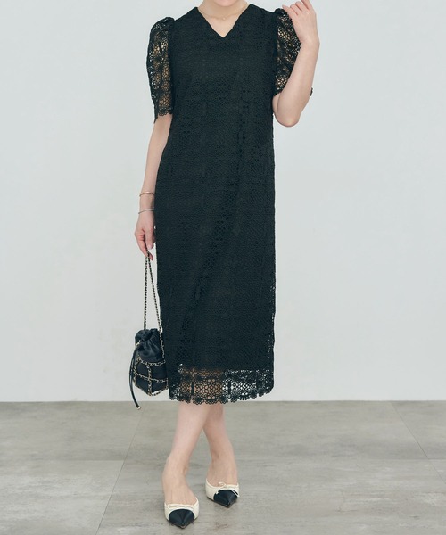 Liala×PG(リアラバイピージー)の「レース Vネック ワンピース Liala×PG(ワンピース・レディース・ブラック/チャコールグレー・M/S)」の5枚目の写真