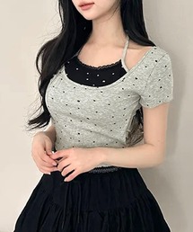 レイヤード風リボン柄Tシャツ