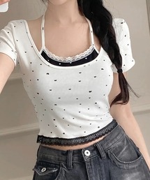 レイヤード風リボン柄Tシャツ
