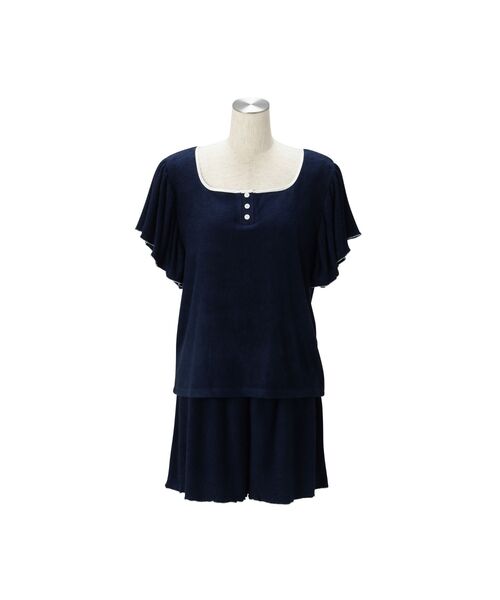 Francfranc（フランフラン）の「やわらか吸水タオル パジャマ ネイビー パジャマ 上下セット なめらか タオル生地（ルームウェア/パジャマ・レディース・ネイビー・FREE）」の4枚目の写真