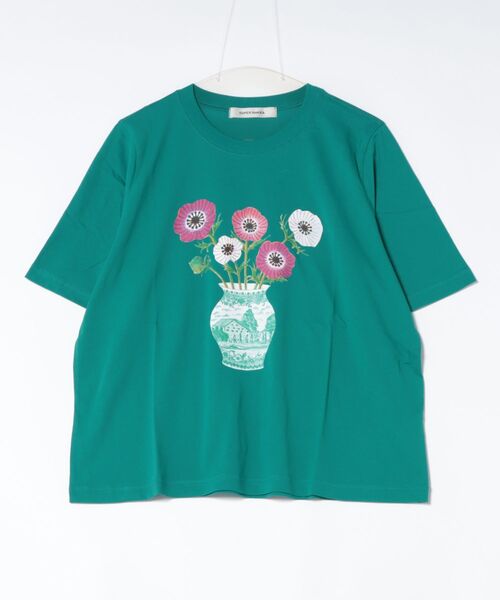 SUPER HAKKA（スーパーハッカ）の「SUPER　HAKKA×マツモトヨーコ　30／－天竺「そこにあるしあわせ」プリントTシャツ（Tシャツ/カットソー・レディース・オフホワイト/杢グレー/グリーン・FREE）」の3枚目の写真