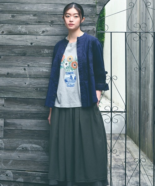 SUPER HAKKA(スーパーハッカ)の「SUPER HAKKA×マツモトヨーコ 30/-天竺「そこにあるしあわせ」プリントTシャツ(Tシャツ/カットソー・レディース・オフホワイト/杢グレー/グリーン・FREE)」の6枚目の写真