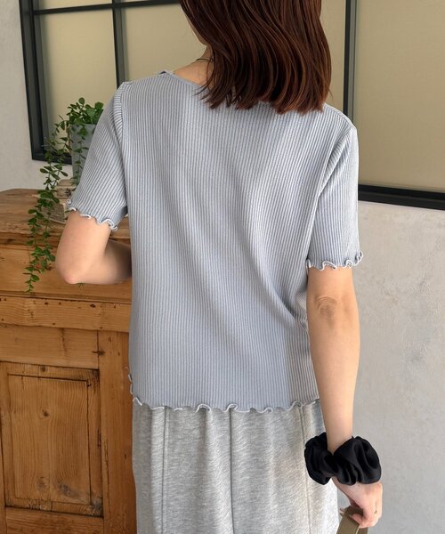 Thevon(ゼボン)の「ネックレースドッキング半袖ニットカーディガン(カーディガン/ボレロ・レディース・サックスブルー/グレー/イエロー・FREE)」の6枚目の写真
