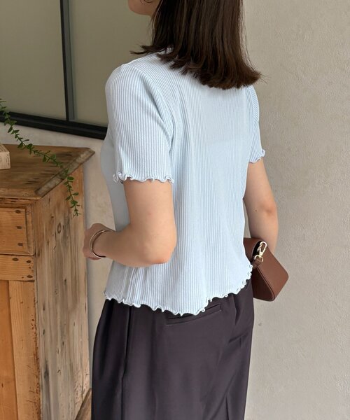 Thevon(ゼボン)の「ネックレースドッキング半袖ニットカーディガン(カーディガン/ボレロ・レディース・サックスブルー/グレー/イエロー・FREE)」の13枚目の写真