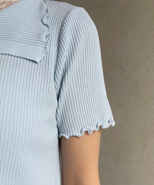 Thevon(ゼボン)の「ネックレースドッキング半袖ニットカーディガン(カーディガン/ボレロ・レディース・サックスブルー/グレー/イエロー・FREE)」の22枚目の写真