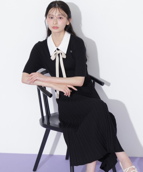 JILL by JILL STUART(ジルバイジルスチュアート)の「襟付きプリーツニットワンピース(ワンピース・レディース・ブラウン/ホワイト/ブラック・FREE)」の2枚目の写真