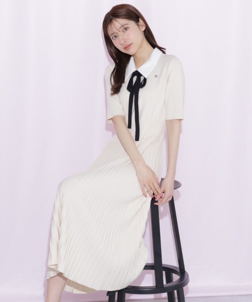 JILL by JILL STUART(ジルバイジルスチュアート)の「襟付きプリーツニットワンピース(ワンピース・レディース・ブラウン/ホワイト/ブラック・FREE)」の6枚目の写真