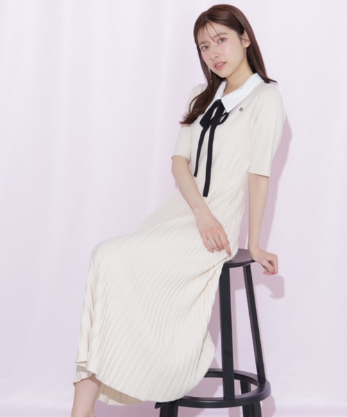 JILL by JILL STUART(ジルバイジルスチュアート)の「襟付きプリーツニットワンピース(ワンピース・レディース・ブラウン/ホワイト/ブラック・FREE)」の5枚目の写真