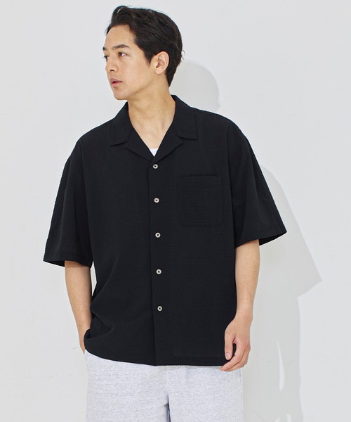 coca(coca)(コカ)の「変形メッシュ半袖オープンカラーシャツ(シャツ/ブラウス・メンズ・ブラック/ライトグレー・M/XL/L)」の9枚目の写真