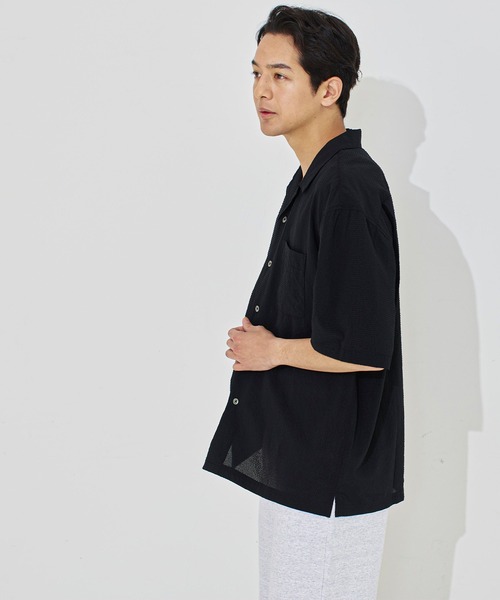 coca(coca)(コカ)の「変形メッシュ半袖オープンカラーシャツ(シャツ/ブラウス・メンズ・ブラック/ライトグレー・M/XL/L)」の10枚目の写真