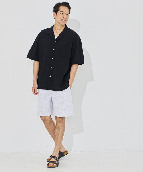 coca(coca)(コカ)の「変形メッシュ半袖オープンカラーシャツ(シャツ/ブラウス・メンズ・ブラック/ライトグレー・M/XL/L)」の11枚目の写真