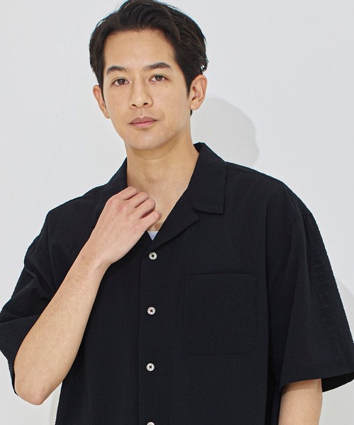 coca(coca)(コカ)の「変形メッシュ半袖オープンカラーシャツ(シャツ/ブラウス・メンズ・ブラック/ライトグレー・M/XL/L)」の12枚目の写真