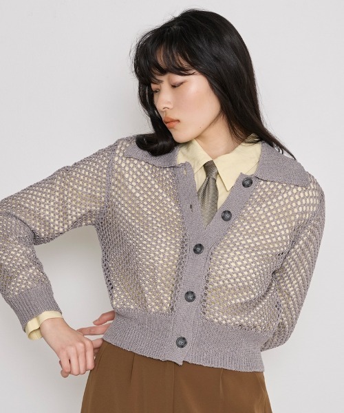 COMMON+HAUS(コモンハウス)の「アイレットメッシュニットカーディガン(カーディガン/ボレロ・レディース・グレー/ライム/ブラウン・FREE)」の2枚目の写真