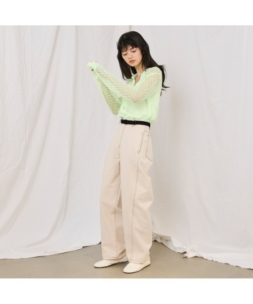 COMMON+HAUS(コモンハウス)の「アイレットメッシュニットカーディガン(カーディガン/ボレロ・レディース・グレー/ライム/ブラウン・FREE)」の10枚目の写真